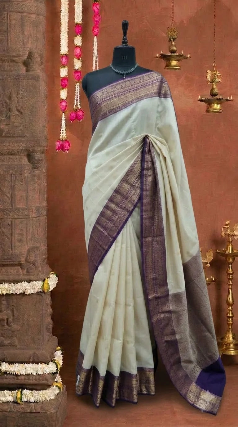 White Pure Kanchi Pattu Saree