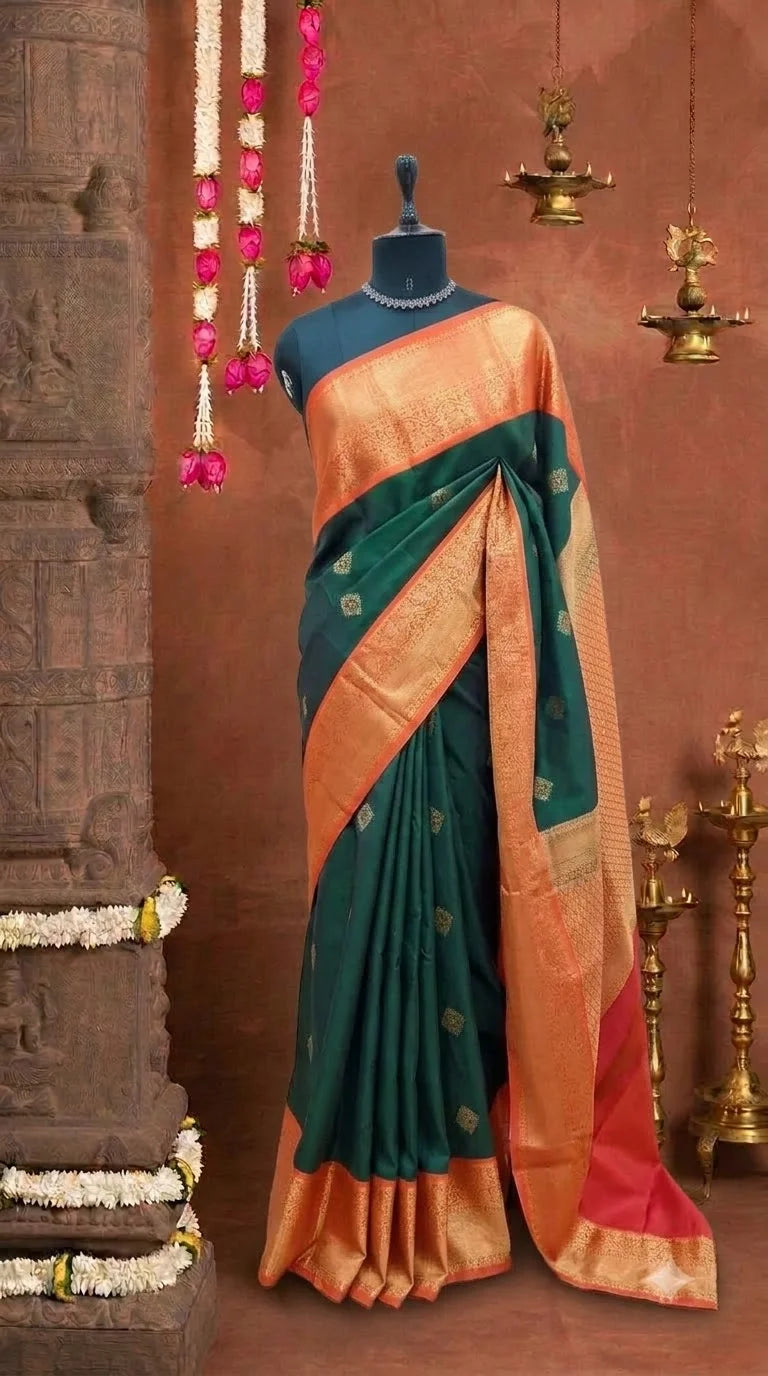 Bottle Green Kanchi Pure Pattu Saree