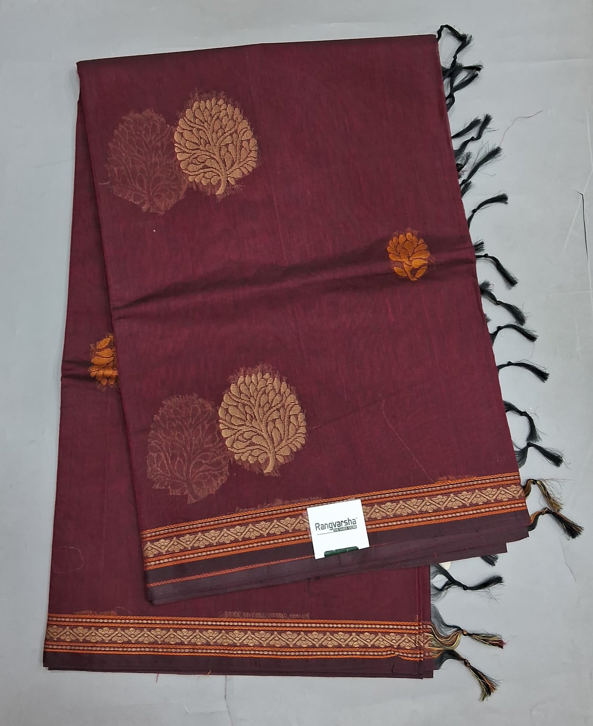 Maroon Korvai Kanchi Cotton Saree