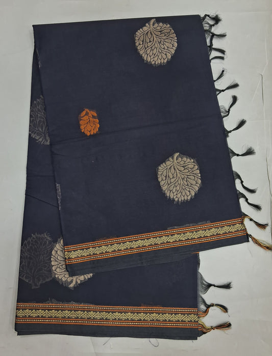 Black Korvai Kanchi Cotton Saree 