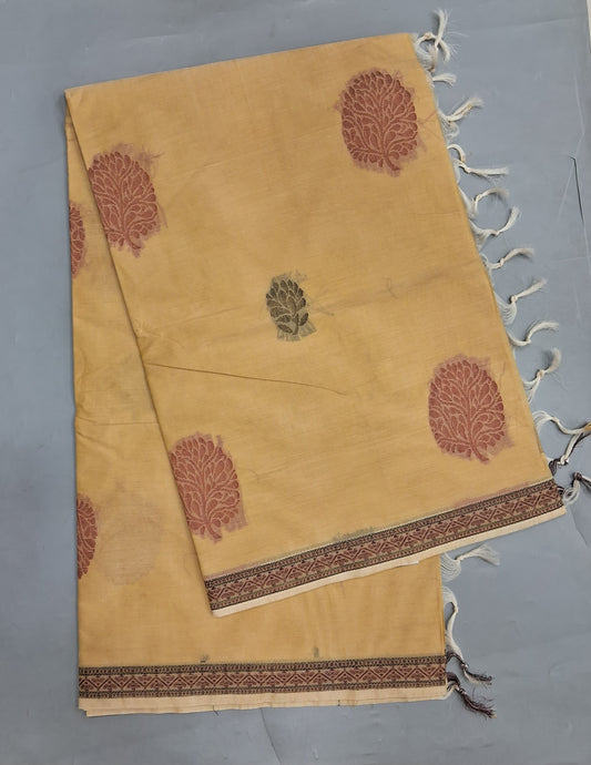 Light Yellow Korvai Kanchi Cotton Saree
