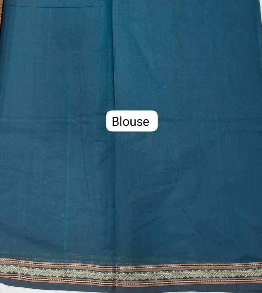 Teal Blue Korvai Kanchi Cotton Saree  Blouse