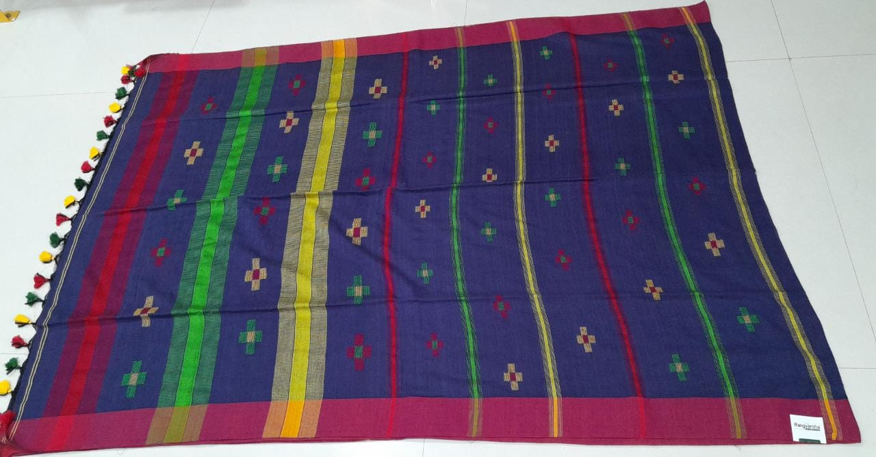 Navy Blue Khadhi Cotton Saree running pallu