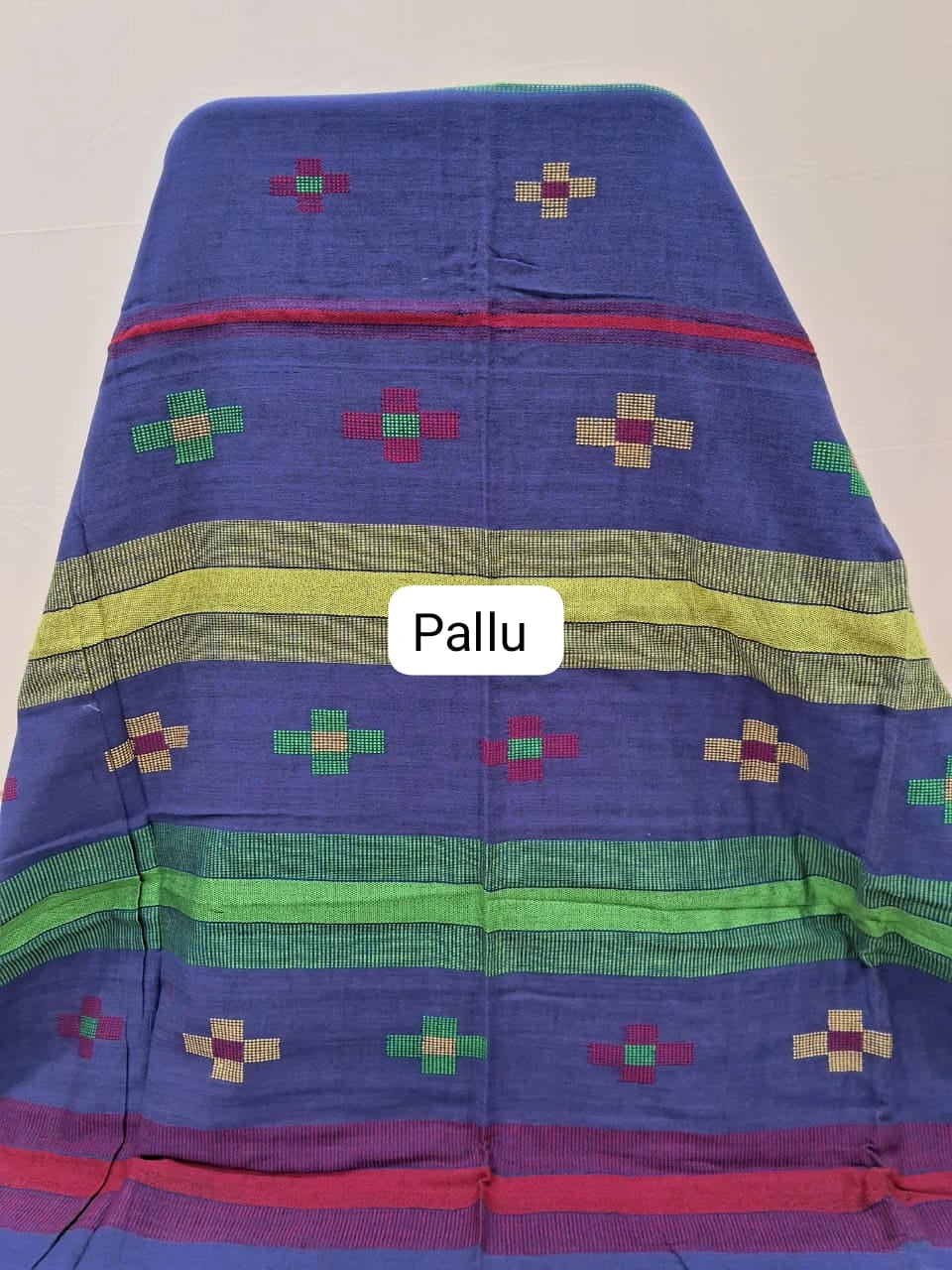 Navy Blue Khadhi Cotton Saree Pallu