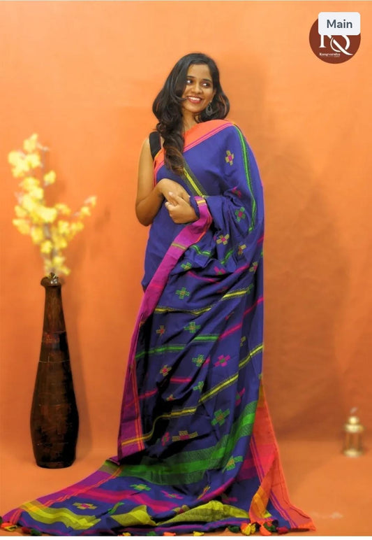 Navy Blue Khadi Cotton Saree