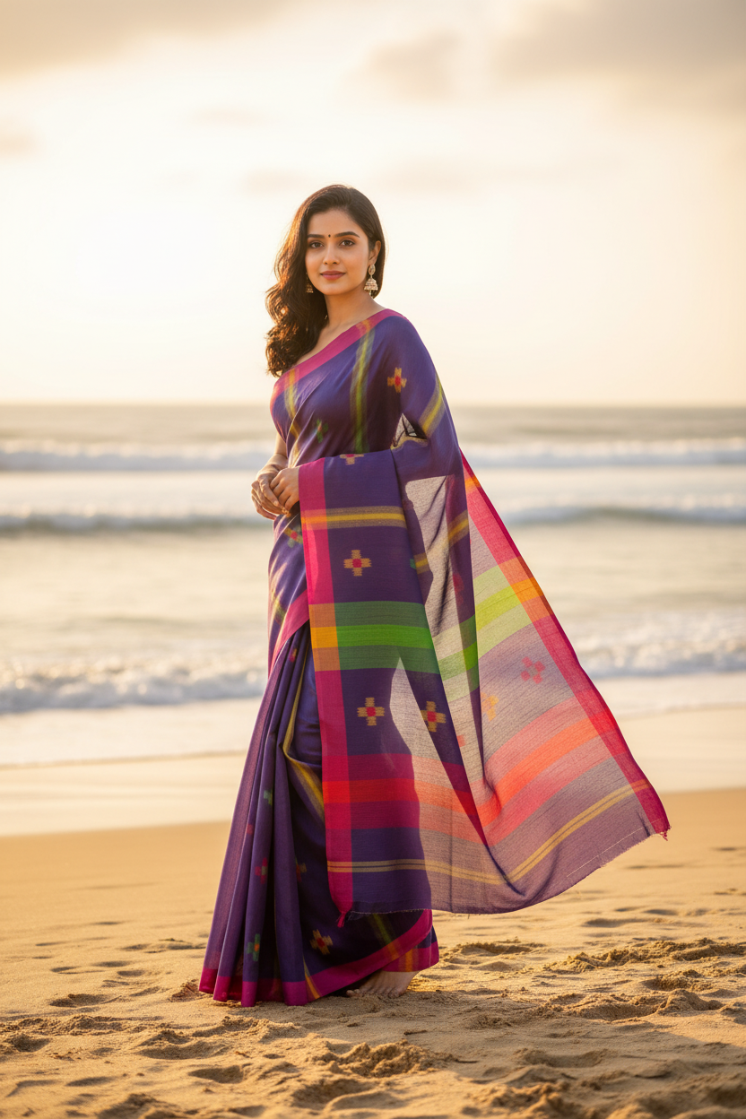 Navy Blue Khadhi Cotton Saree