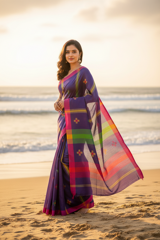 Navy Blue Khadhi Cotton Saree