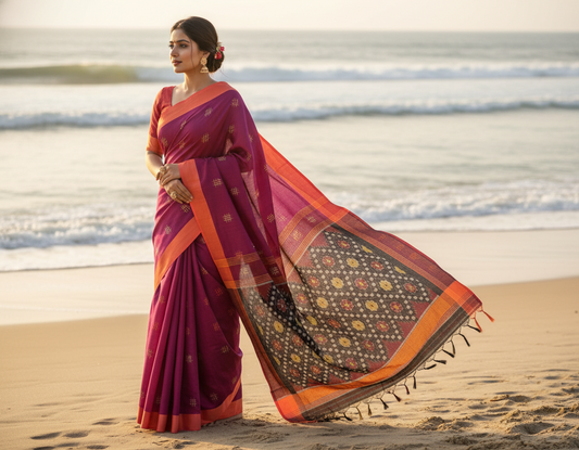 Magenta pink Khadhi Cotton Saree