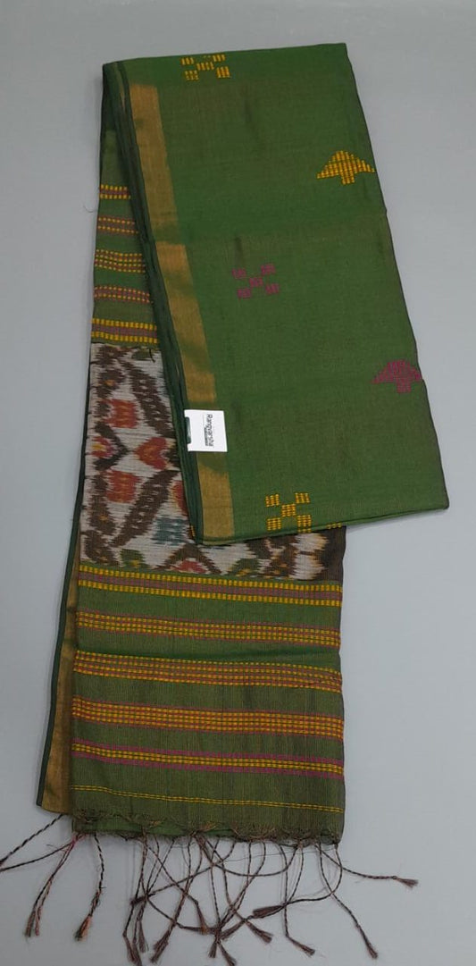 Green tissue Khadi Cotton Saree