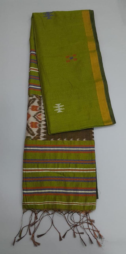 Mehandi green tissue Khadhi Cotton Saree