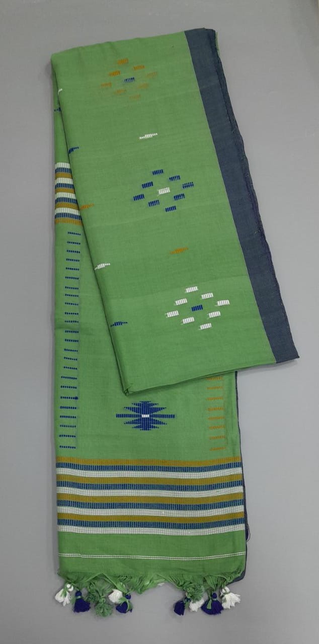 Pista green Khadi Cotton Saree