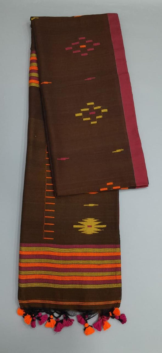 Brown Khadi Cotton Saree