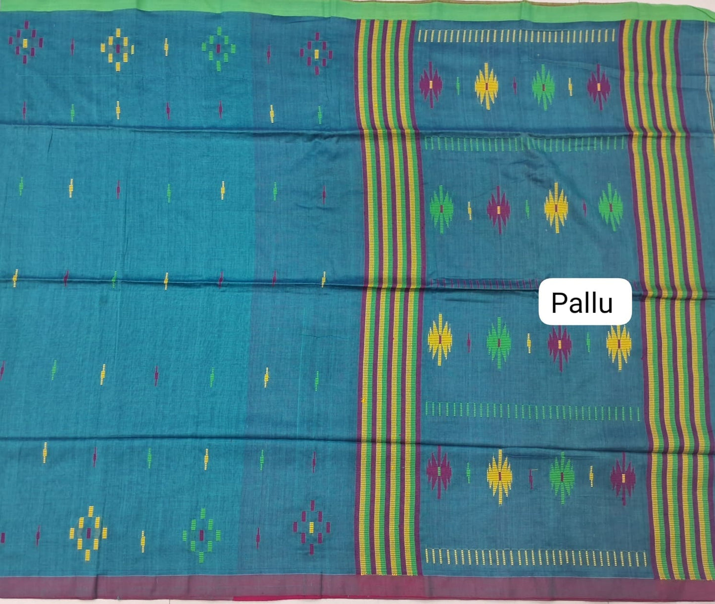 Teal Blue Khadi Cotton Saree