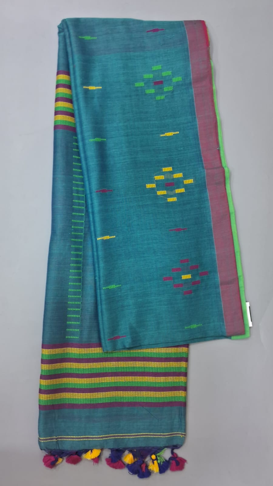 Teal Blue Khadi Cotton Saree