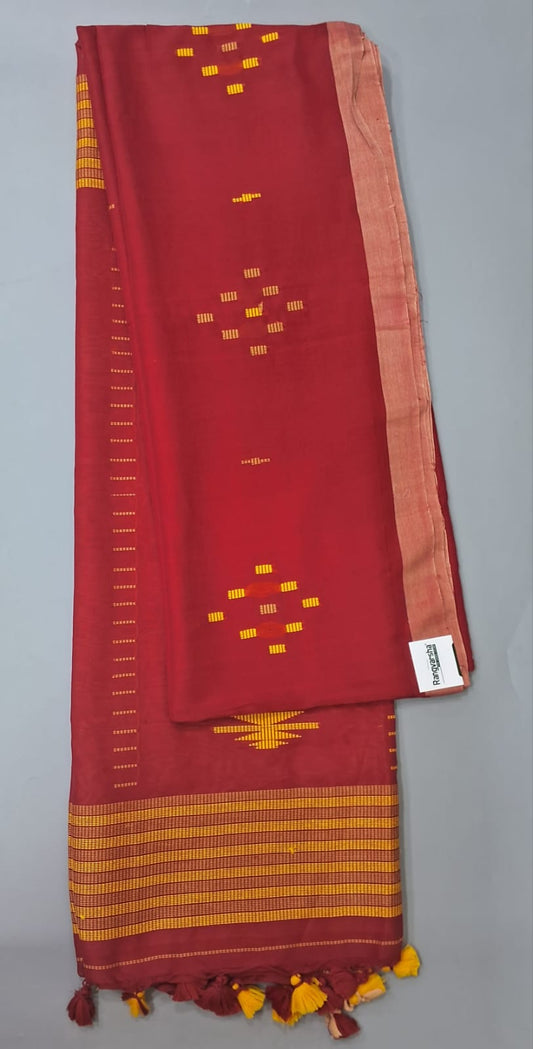 Red Khadi Cotton Saree