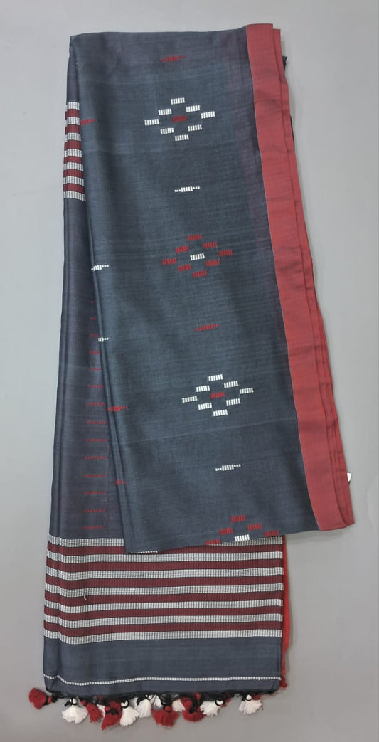 Elephant Grey Khadi Cotton Saree