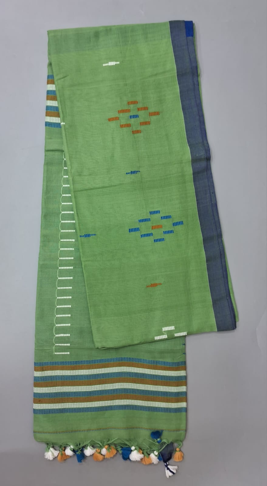 Leaf Green Khadi Cotton Saree