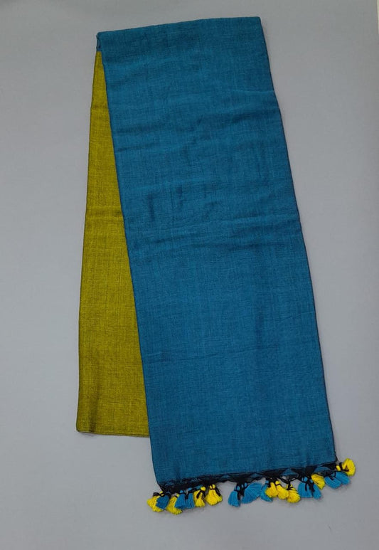 Lemon yellow khadi cotton saree