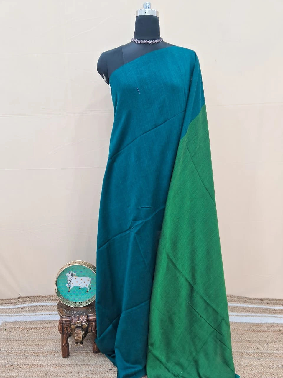 Sea green khadi cotton saree