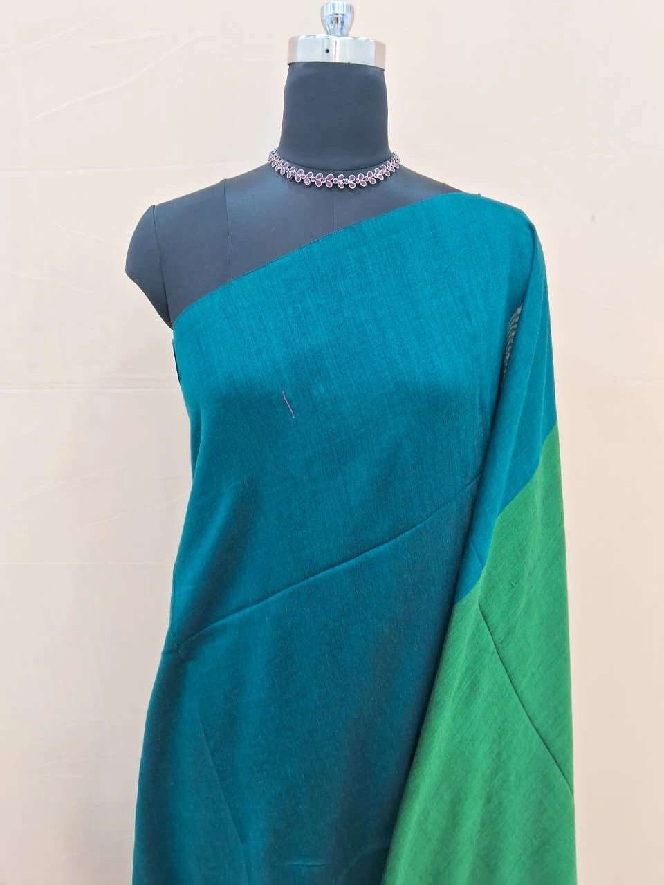 Sea green khadi cotton saree 1