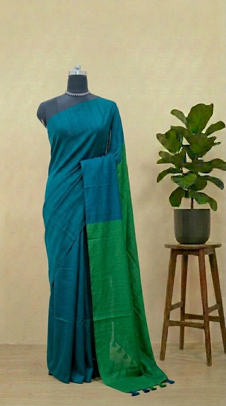 Sea green khadi cotton saree