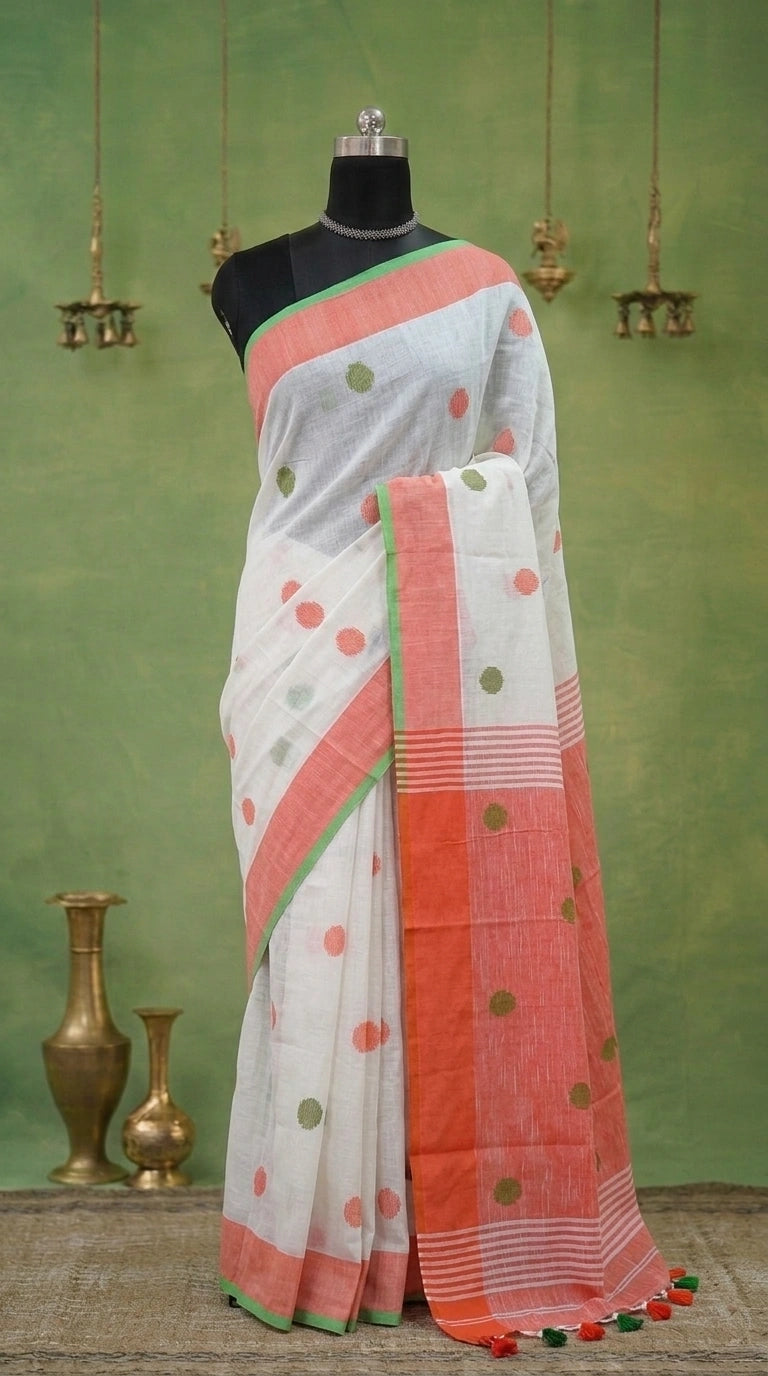 Pristine White Handwoven Khadhi Cotton Saree