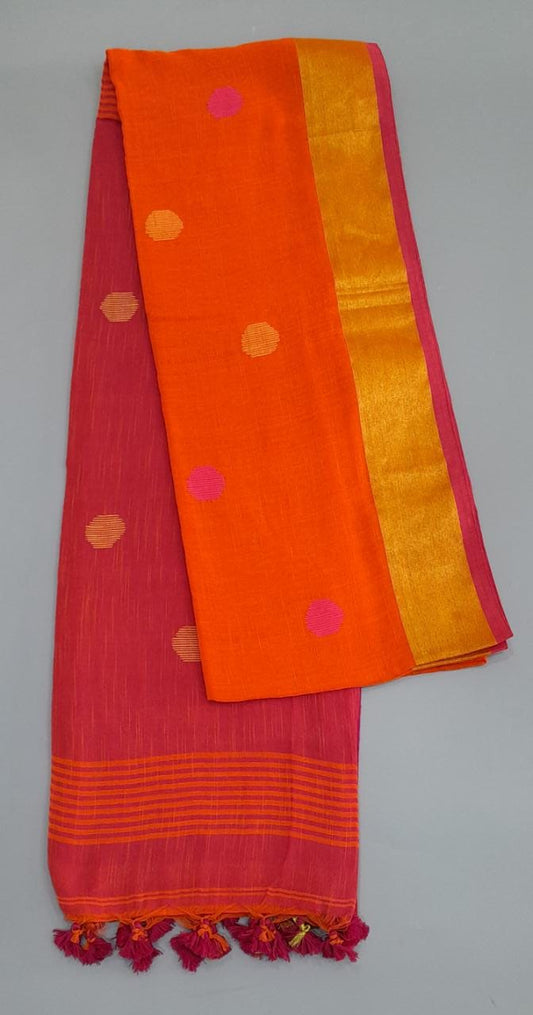 Orange Khadi Cotton Saree