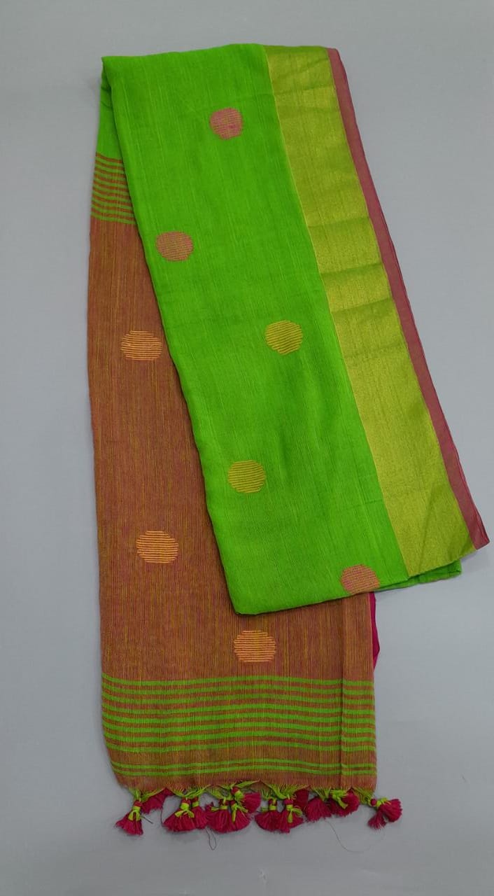 Parrot green Khadi Cotton Saree