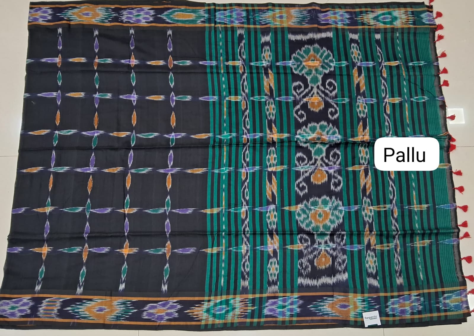 Black Khadhi Cotton Saree pallu