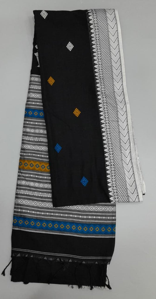 Handwoven black Khadhi silk cotton saree