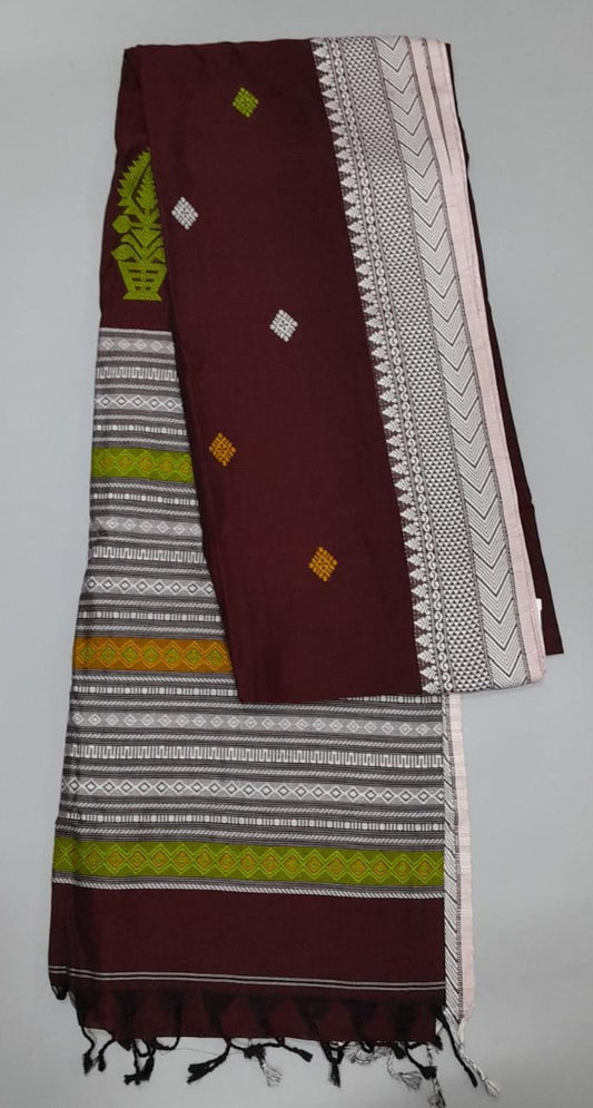 Handwoven maroon Khadhi silk cotton saree