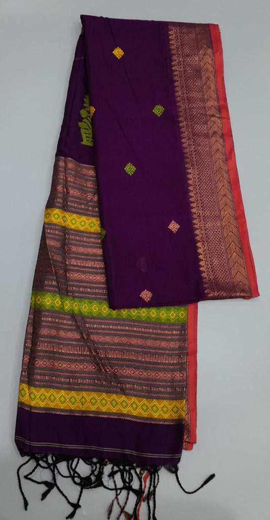 Handwoven purple Khadhi silk cotton saree