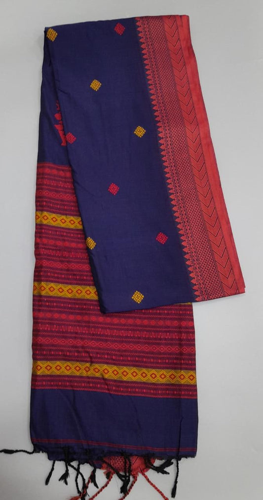 Handwoven blue Khadhi silk cotton saree