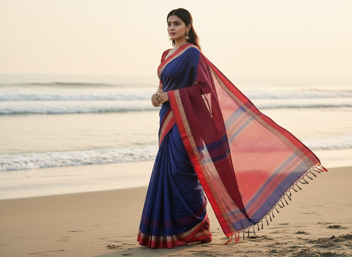 Blue Plain Khadhi Cotton Saree