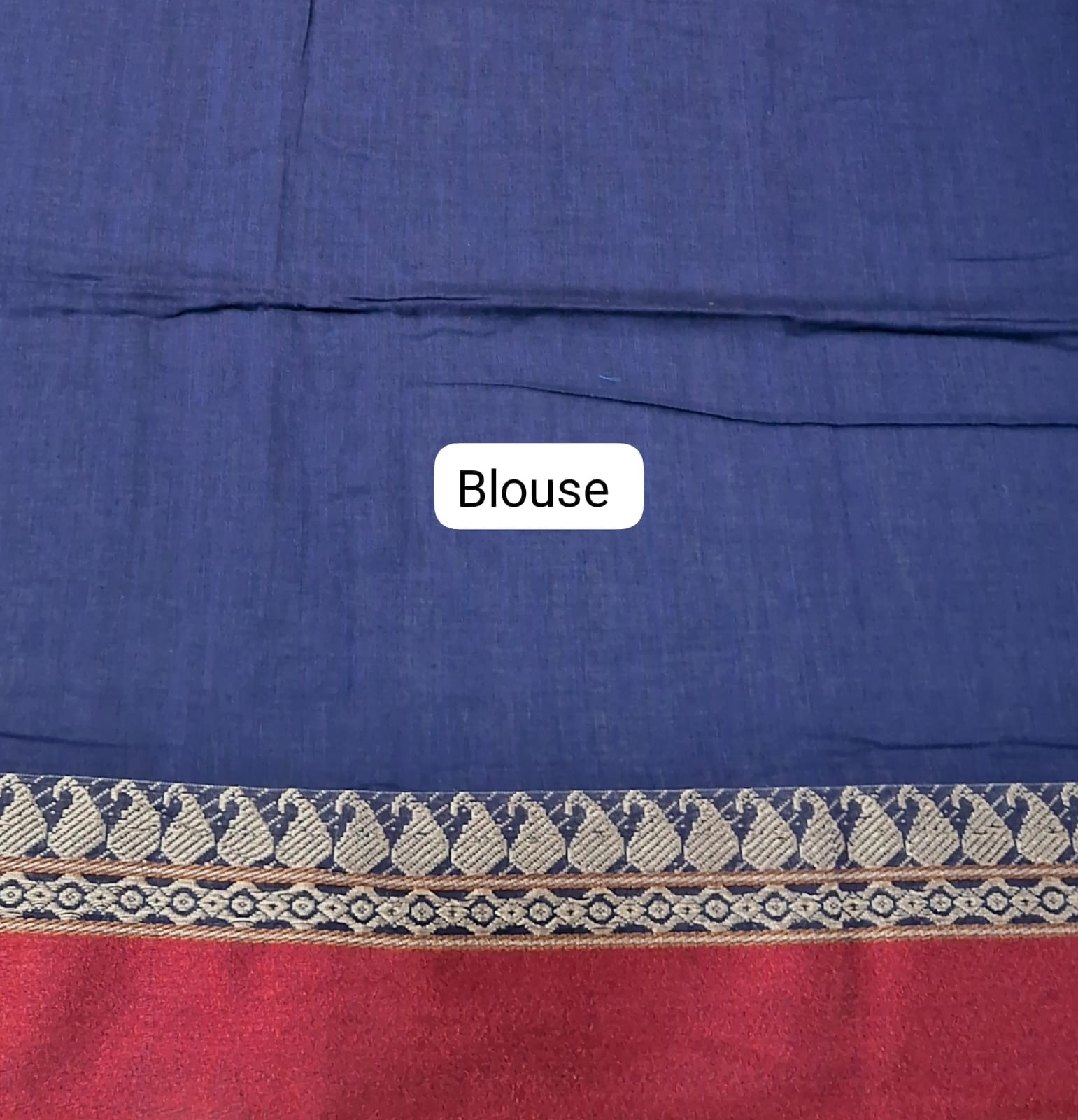 Blue Plain Khadhi Cotton Saree Blouse