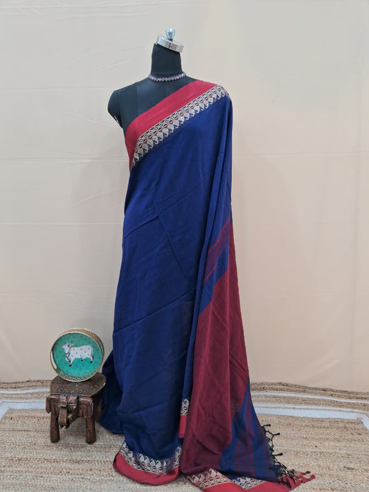 Blue Plain Khadhi Cotton Saree