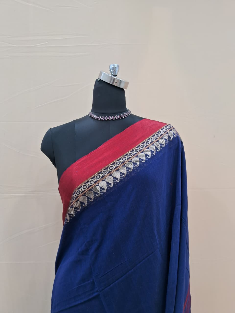 Blue Plain Khadhi Cotton Saree 1