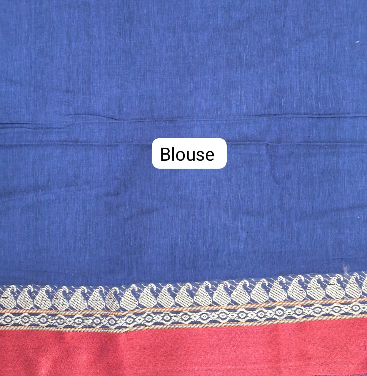 Blue Plain Khadhi Cotton Saree Blouse