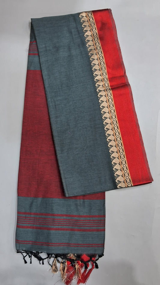Elephant Grey Plain Khadhi Cotton Saree