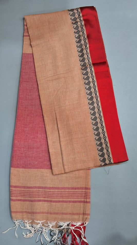 Beige Plain Khadhi Cotton Saree