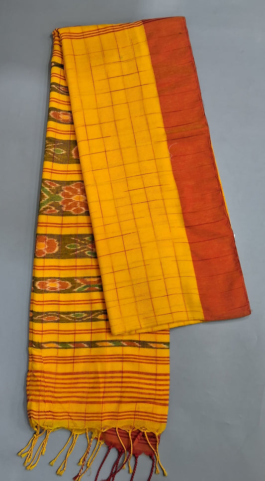 Mango Yellow checked Khadhi Cotton Saree