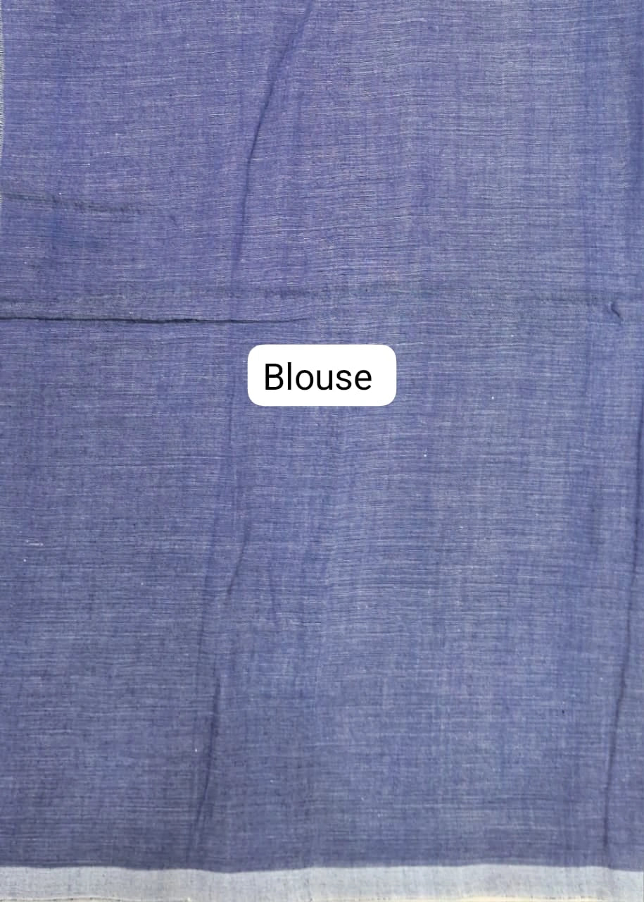Greyish blue Khadhi Cotton Saree Blouse