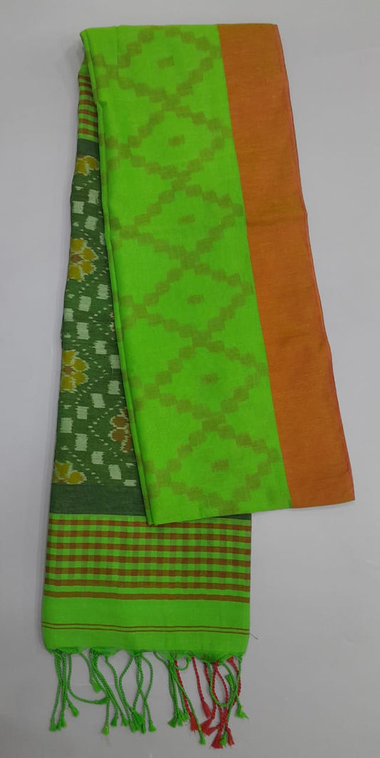 Parrot Green Khadi Cotton Saree