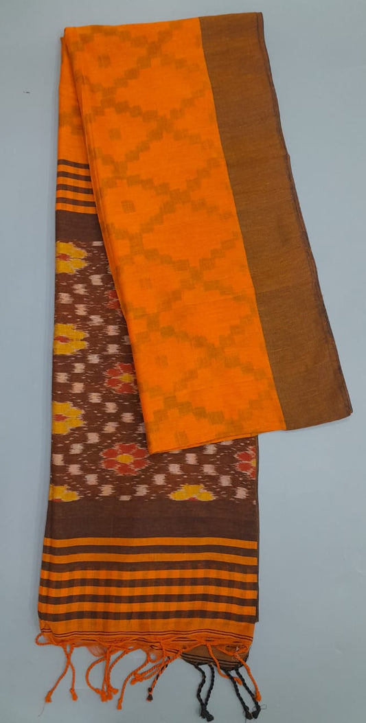 Orange Khadi Cotton Saree