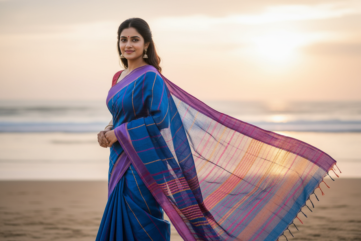 Navy Blue Khadhi Cotton Saree
