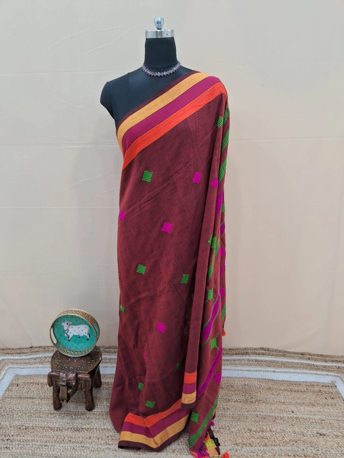 Maroon Khadhi Cotton Saree 