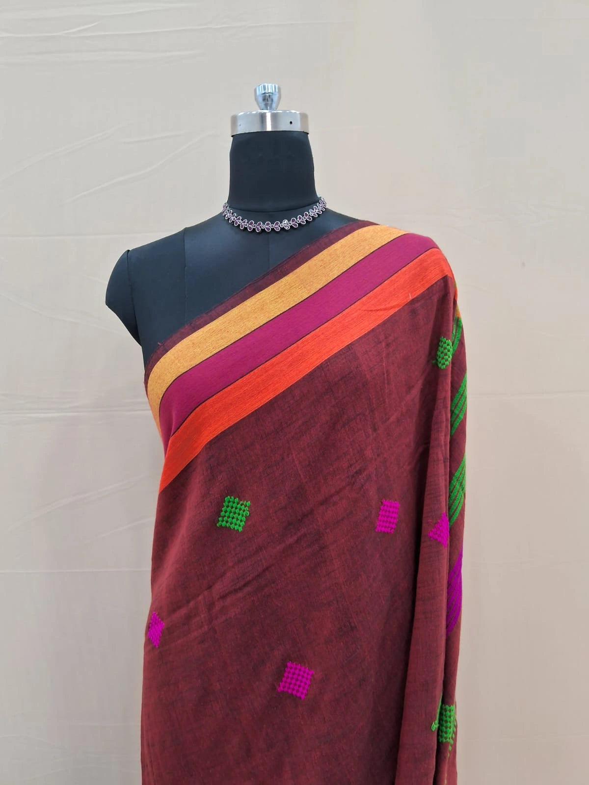 Maroon Khadhi Cotton Saree 1