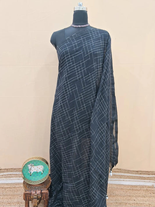 Classic Khadhi Black Weave Cotton Saree 