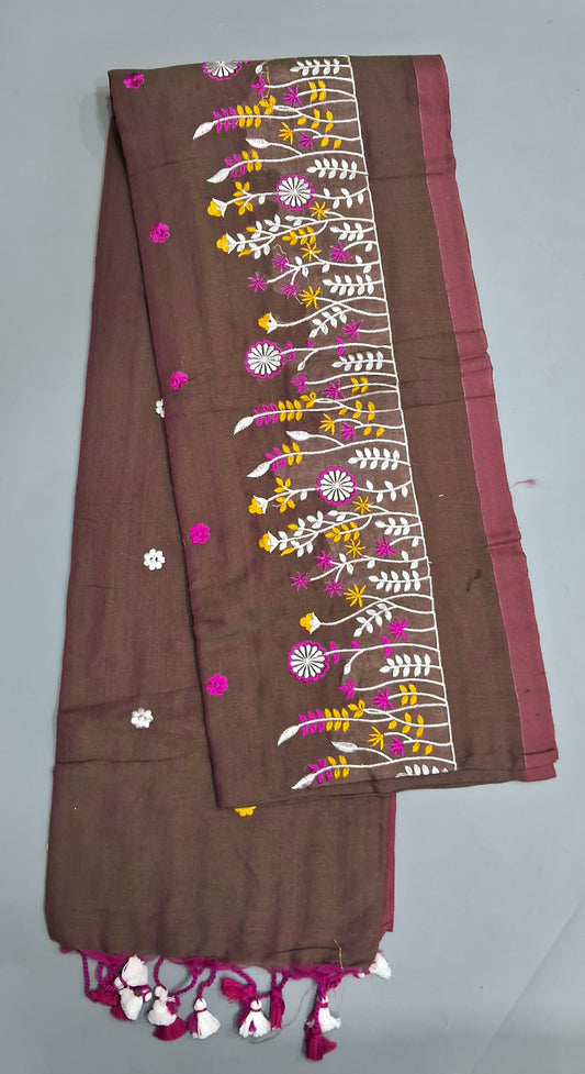 Chocolate Brown Khadhi Cotton Saree 
