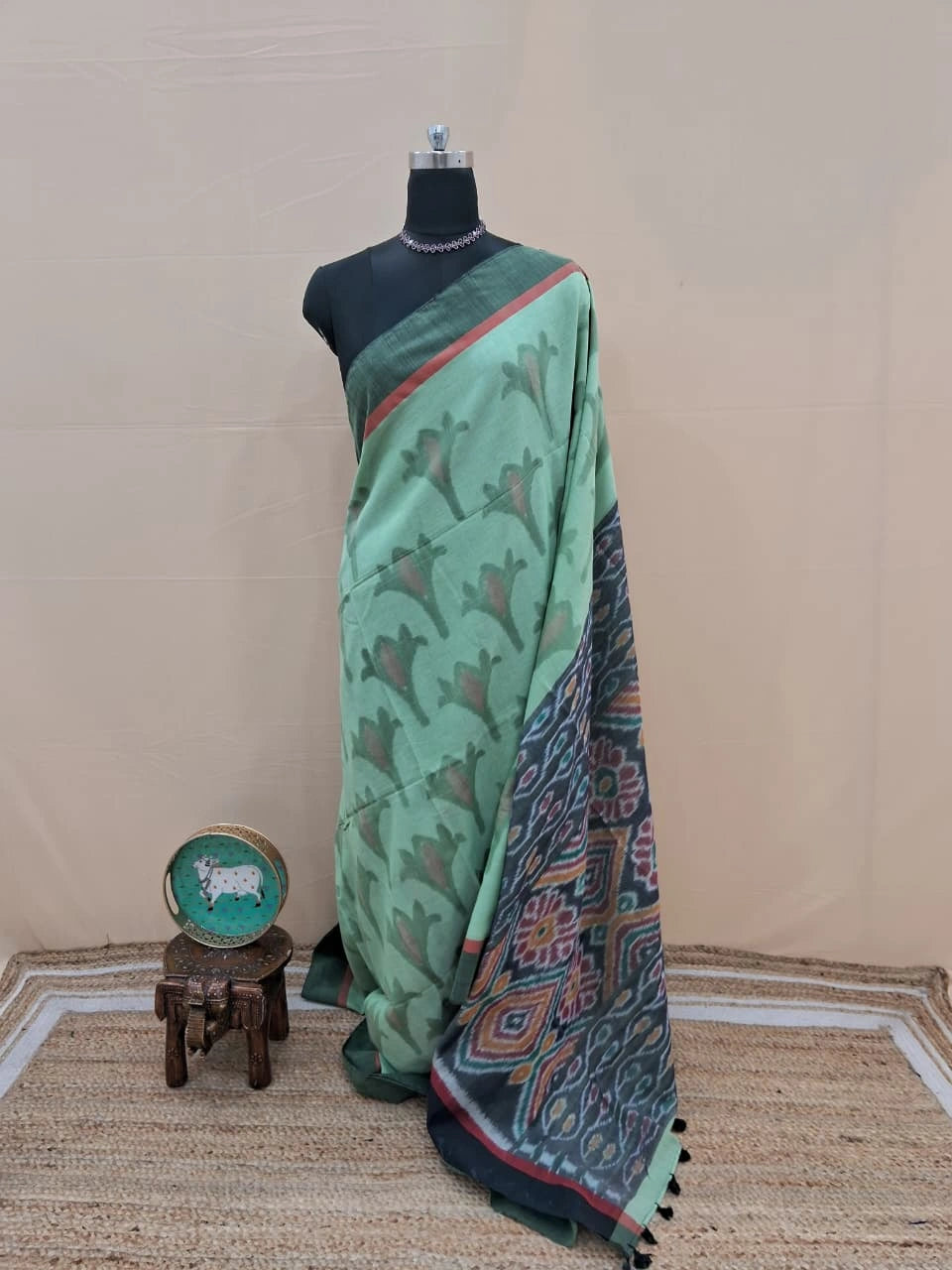 Elegant Pista Green Khadhi Cotton Saree